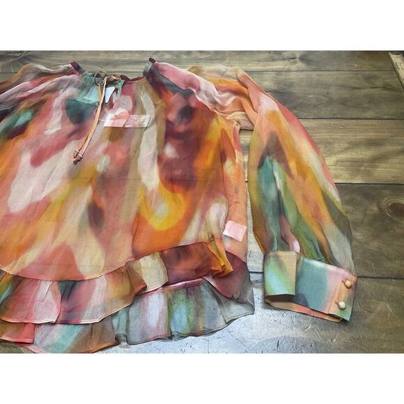 Johnny Was Love Radika Long Sleeve Silk Blouse Boho Chic Sheer XL NWT - Picture 3 of 13